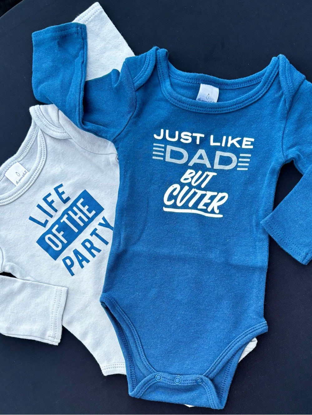 2pc-Baby Long-Sleeve One-Piece Bodysuit - Blue "Just Like Dad But Cuter"
